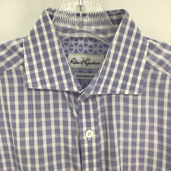 Robert Graham Checked Blue Button-Down Casual Shirt Career Blue Size 39- 15.5” - Picture 3 of 7